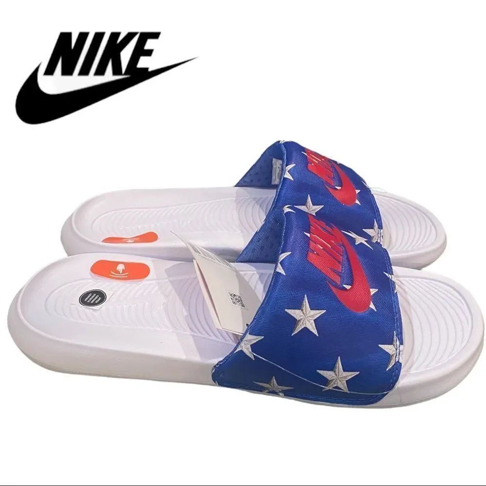 NEW Nike Women's Victori One Red White Blue Star Slide Sandals 7 8